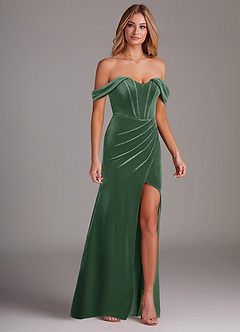 Azazie Jas Jurken voor bruidsmeisjes Converteerbaar Jurk van flueel met Kolom Off-the-shoulder korset Eucalyptus image4
