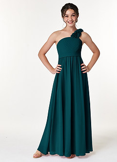 Azazie Flower Junior Pine A-Line Pleated Chiffon Dress image1