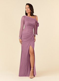 Azazie Marna Final Sale Vintage Mauve Sheath One Shoulder Mesh Dress image1