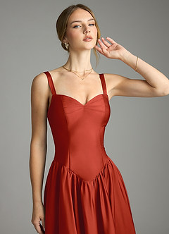 Azazie Evadina Suknie dla druhen Linia A Gorset Satyna elastyczna Do ziemi Sukienka image5