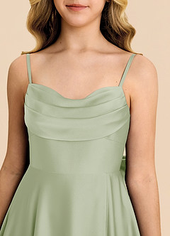 Azazie Bear Vestido de Salvia Polvorienta de Satén Elástico de Corte en A con Escote de Corazón image7