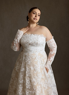 Azazie Hinata Trouwjurken Jurk van Kant met Baljurk Strapless Diamant Wit Champagne image15