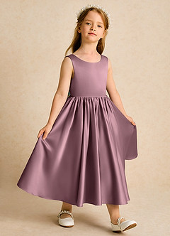 Azazie Doodlebug vestidos de niña de las flores Vestido de Malva Vintage de Satin Mate de Corte En A con Lazo image2