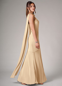 Azazie Kinsley Bridesmaid Dresses Champagne Mermaid Side Slit Stretch Satin Dress image6