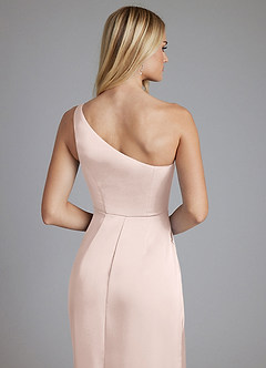 Azazie Phaedra Bridesmaid Dresses Blushing Pink A-Line One Shoulder Stretch Satin Dress image6
