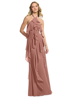 Azazie Velma Bridesmaid Dresses Cedar Rose A-Line Side Slit Chiffon Dress image3