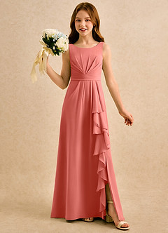 Azazie Chibi Girls Formal Abiti da Ragazza di Fiori Abito A-Line in Chiffon Plissettato Salmone Rosa image1