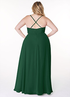Azazie Naeem Robes de demoiselle d'honneur Robe Trapèze en Mousseline de soie Col V à volants Vert Foncé image8