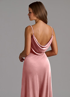 Azazie Olaine Robes de demoiselle d'honneur Robe Trapèze en velours Plissée Rose Poussiéreuse image7
