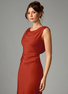 Azazie Kieryn Bridesmaid Dresses Rust Mermaid Pleated Stretch Satin Dress image4