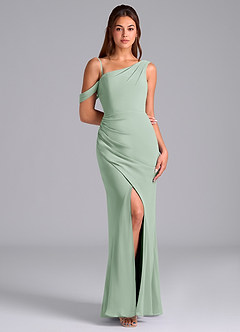 Azazie Madelyn At-home Try On Dresses Agave Mermaid Off the Shoulder Chiffon Convertible Dress image3