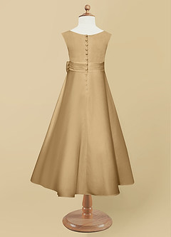 Azazie Lindy Flower Girl Dresses Gold A-Line Pleated Matte Satin Dress image11