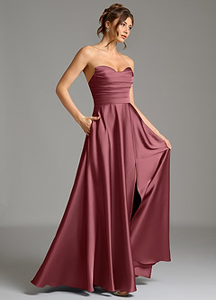 Azazie Ayla Abiti da Damigella Abito A-Line in Raso Elasticizzato Corsetto Rosa Del Deserto image6