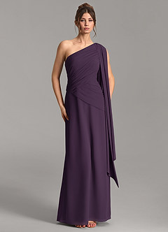Azazie Ayra Bridesmaid Dresses Plum A-Line One Shoulder Chiffon Dress image4