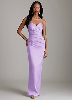 Azazie Sonora Vestidos de damas de honor Vestido de Lila de Satén Elástico de Corte Recto con Sin tirantes image6