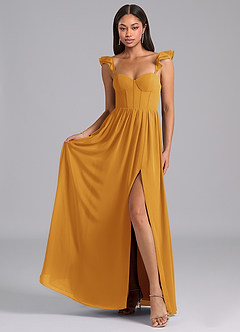 Azazie Denisse Jurken voor bruidsmeisjes Jurk van Chiffon met A-Lijn Ruches Boterbabbelaar image4