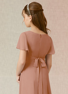 Azazie Induh Junior Champagne Rose A-Line Ruched Chiffon Dress image5