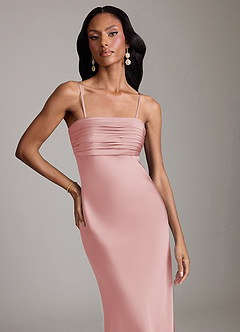 Azazie Saylor Vestidos de damas de honor Vestido de Rosa Empolvado de Satén Elástico de Corte Sirena con Sin tirantes image3