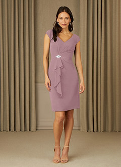 Azazie Nola Mother of the Bride Dresses Dusty Rose Sheath V-Neck Pleated Chiffon Dress image1