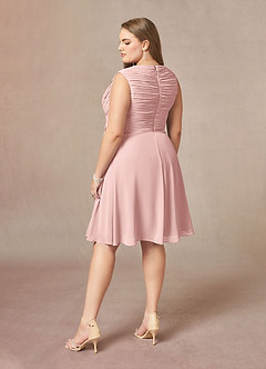 Azazie Theron Mère de la mariée Robes Robe Trapèze en Mousseline de soie Col V plissé Rose Poudré image9