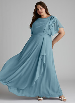 Azazie Aaliyah Modest Bridesmaid Dresses A-Line Scoop Pleated Chiffon Floor-Length Dress image8
