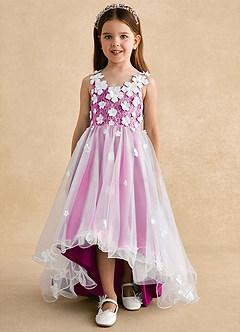 Azazie Celia Flower Girl Dresses Fuchsia A-Line Lace Tulle Dress image7