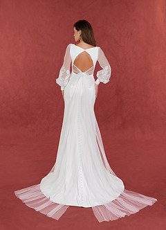 Azazie Yunifer Wedding Dresses Mermaid V-Neck lace Stretch Crepe Chapel Train Dress image4
