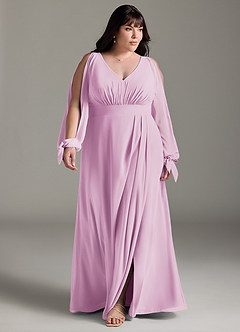 Azazie Matilda Bridesmaid Dresses Candy Pink A-Line Long Sleeve Chiffon Dress image14