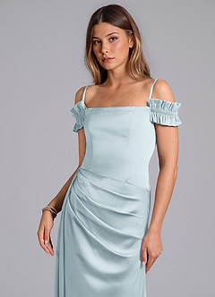 Azazie Kalysia Bridesmaid Dresses Mist Mermaid Off the Shoulder Stretch Satin Convertible Dress image5