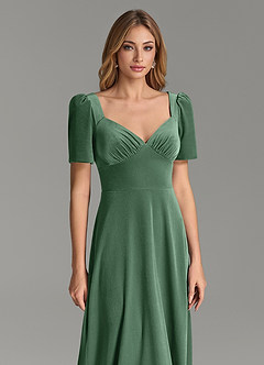 Azazie Alaya At-home Try On Dresses Eucalyptus A-Line Sweetheart Neckline Velvet Dress image6