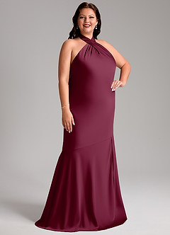 Azazie Lorena Vestidos de damas de honor Vestido de Mora de Satén Elástico de Corte Sirena con Plisado image10