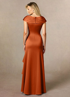 Azazie Anderson Mother of the Bride Dresses Burnt Orange A-Line Pleated Stretch Satin Dress image2