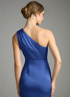 Azazie Emorie Final Sale Royal Blue Sheath One Shoulder Stretch Satin Dress image5