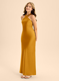 Azazie Doretta Junior Vestido de Caramelo de Satén Elástico de Corte En A con Plisado image3