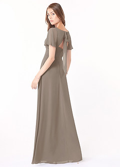 Azazie Kimber Bridesmaid Dresses Taupe A-Line Flounce Sleeve Chiffon Dress image7