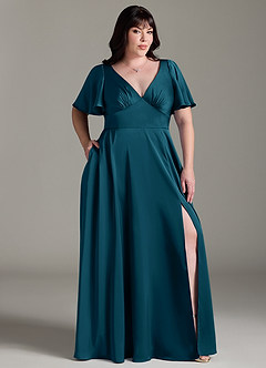 Azazie Kimber Brautjungfernkleider A-Linie Gestreift Stretch-Satin Kleid Tintenblau image9