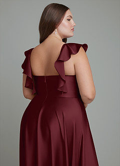Azazie Leilani Bridesmaid Dresses Cabernet A-Line Ruched Stretch Satin Dress image16