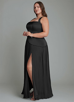 Azazie Stephanie Vestidos de madrinha de casamento Vestido Preto de Cetim elástico de Linha A com Plissado image10