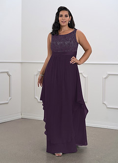 Azazie Xella Mère de la mariée Robes Robe Trapèze en Mousseline de soie Dentelle Prune image10