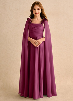 Azazie Rosita Girls Formal vestidos de niña de las flores Vestido de Mora de Satin Mate de Corte en A con Plisado image5