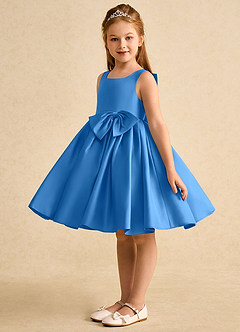 Azazie Jessie Blumenmädchenkleider A-Linie Schleifen Matte Satin Kleid Blauhäher image4