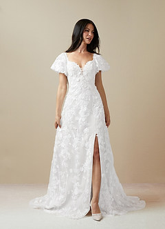 Azazie Vivienne Wedding Dresses Diamond White A-Line Sweetheart Lace Dress image3