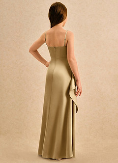 Azazie Cannoli Girls Formal Flower Girl Dresses Gold A-Line Pleated Matte Satin Dress image2