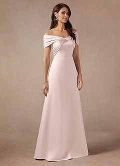 Azazie Amelia Venta final Vestido de Rosa Rubor de Satén Elástico de Corte en A con Vestidos sin tirantes image4