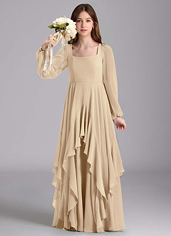 Azazie Clara Junior Jurk van Chiffon met A-Lijn Blouson Champagne image3