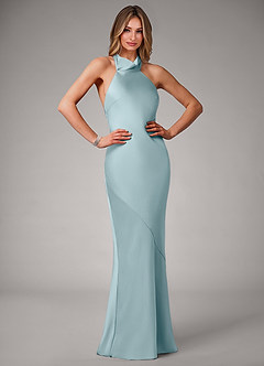 Azazie Velli Vestidos de damas de honor Vestido de Azul Malhumorado de Satén Elástico de Corte Sirena image1