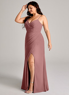 Azazie Maci Bridesmaid Dresses Desert Rose Sheath Pleated Chiffon Dress image10