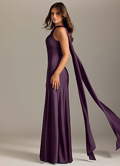 Azazie Kinsley Bridesmaid Dresses Plum Mermaid Side Slit Stretch Satin Dress image4