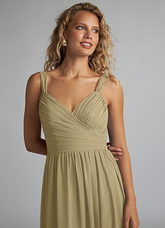 Azazie Aziza Bridesmaid Dresses Moss Green A-Line V-Neck Pleated Chiffon Dress image5