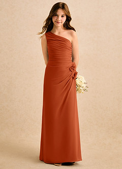 Azazie Sophie Girls Formal Jurken voor bloemenmeisjes Kolom Jurk van Chiffon One-Shoulder Verbrande Sinaasappel image5